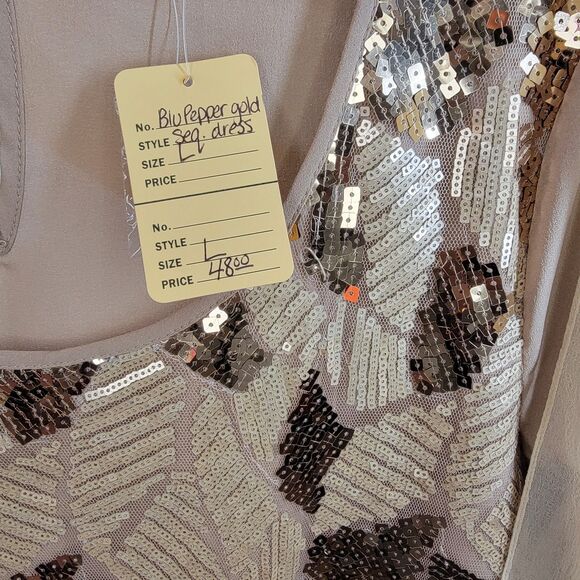 Blu Pepper LS Tan Sequin Dress w/ Embroidered Scarf - Size Large - Picture 6 of 6